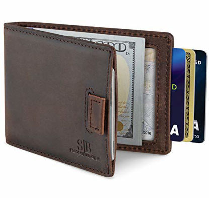 Picture of SERMAN BRANDS RFID Blocking Bifold Slim Genuine Leather Minimalist Front Pocket Wallets for Men Money Clip (Texas Brown 3.0)