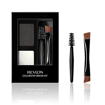 Picture of Revlon ColorStay Brow Kit, Includes Longwear Brow Powder, Clear Pomade, Dual-Ended Angled Tip Eyebrow Brush & Spoolie Brush, Soft Black (101), 0.08 oz