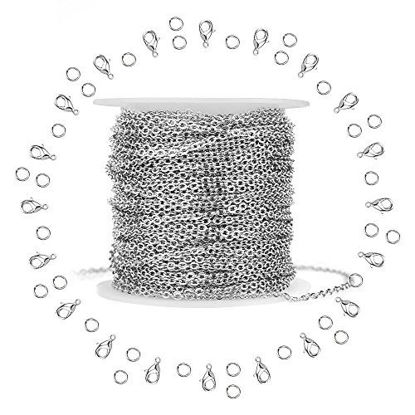 Picture of WXJ13 Silver Stainless Steel Cable Chain Brand 11m 36FT Jewelry Making Chains with 20 Lobster Clasps and 30 Jump Rings for Pendant Necklace DIY Making 1.5mm