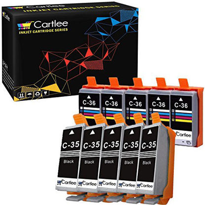 Picture of Cartlee 10 Compatible PGI-35 CLI-36 High Yield Ink Cartridges for PIXMA iP100, PIXMA iP110 (5 Black, 5 Color)