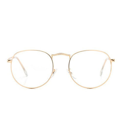 Picture of Round Clear Lens Glasses Circle Metal Frame Non-Prescription Eyeglasses (Gold, 50)