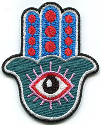 Picture of Hamsa hand evil eye amulet embroidered applique iron-on patch size SMALL S-1439