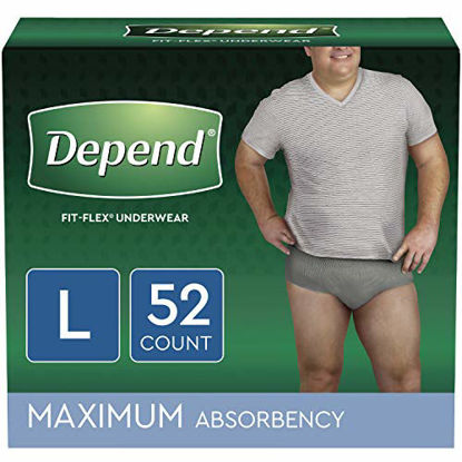 Picture of Depend FIT-FLEX Incontinence Underwear for Men, Maximum Absorbency, Disposable, Large, (2 Packs of 26) (Packaging May Vary) Grey