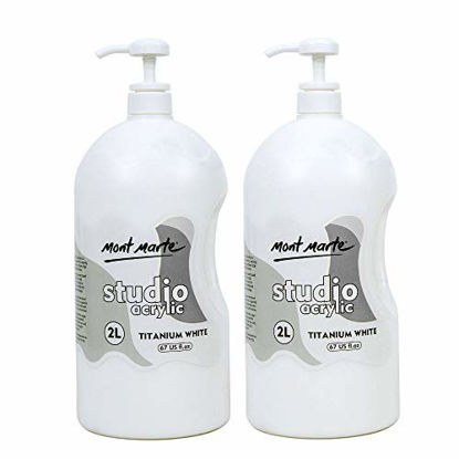 Picture of Mont Marte Discovery School Acrylic Paint, Titanium White, 1/2 Gallon (2 Liter).2 Pack Ideal for Students and Artists. Excellent Coverage and Fast Drying. Pump Lid Included.