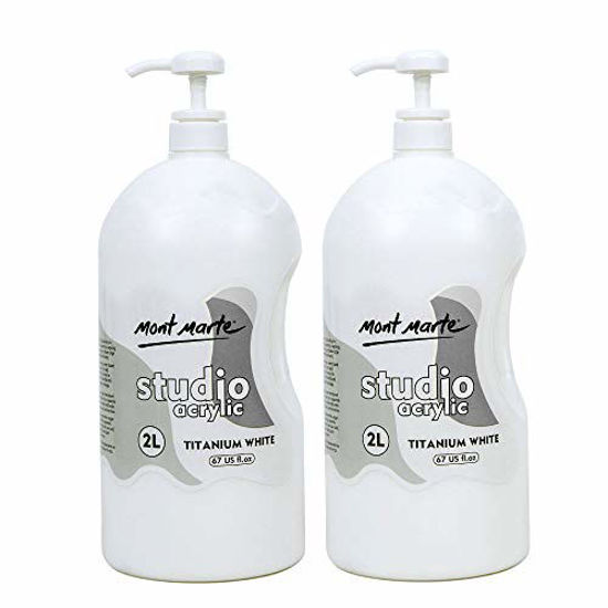 Picture of Mont Marte Discovery School Acrylic Paint, Titanium White, 1/2 Gallon (2 Liter).2 Pack Ideal for Students and Artists. Excellent Coverage and Fast Drying. Pump Lid Included.