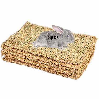 Picture of Grass Mat Woven Bed Mat for Small Animal Bunny Bedding Nest Chew Toy Bed Play Toy for Guinea Pig Parrot Rabbit Bunny Hamster Rat(Pack of 3) (3 Grass mats)