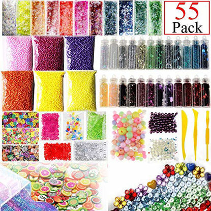 Picture of Slime Supplies Kit, 55 Pack Slime Beads Charms, Include Fishbowl beads, Foam Balls, Glitter Jars, Fruit Flower Animal Slices, Pearls, Slime Tools for DIY Slime Making, Homemade Slime, Girl Slime Party