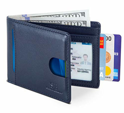 Picture of SERMAN BRANDS RFID Blocking Slim Bifold Genuine Leather Thin Minimalist Front Pocket Wallets for Men (Luxe Blue 2.0)