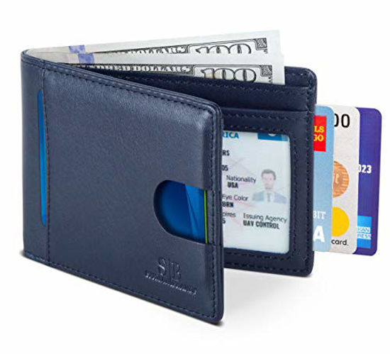 Picture of SERMAN BRANDS RFID Blocking Slim Bifold Genuine Leather Thin Minimalist Front Pocket Wallets for Men (Luxe Blue 2.0)