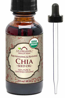 Picture of US Organic Chia Seed Oil, Certified Organic, Pure & Natural, Cold Pressed Virgin, Unrefined in Amber Glass Bottle w/Glass Eyedropper (1 oz (30 ml))