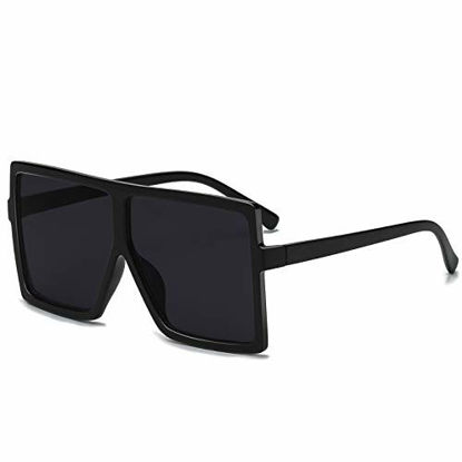 Picture of GRFISIA Square Oversized Sunglasses for Women Men Flat Top Fashion Shades (black frame/gray lens, 2.56)