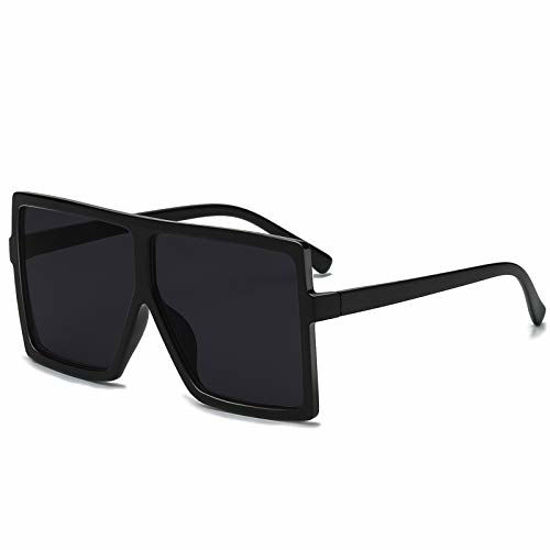 Picture of GRFISIA Square Oversized Sunglasses for Women Men Flat Top Fashion Shades (black frame/gray lens, 2.56)