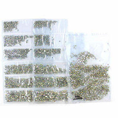 Picture of 4906pcs Spangle Nail Art Rhinestones AB Nail Crystal Flat Back Circular Glass Studs Stones for 3D Nails Art Decorations Manicure Tools 1.3mm, 1.5mm, 1.8mm, 2.0mm, 2.4mm, 2.8mm) (Crystal AB)