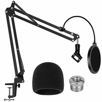 Picture of InnoGear Heavy Duty Microphone Stand with Mic Microphone Windscreen and Dual Layered Mic Pop Filter Suspension Boom Scissor Arm Stands for Blue Yeti,Blue Spark and Other Mic
