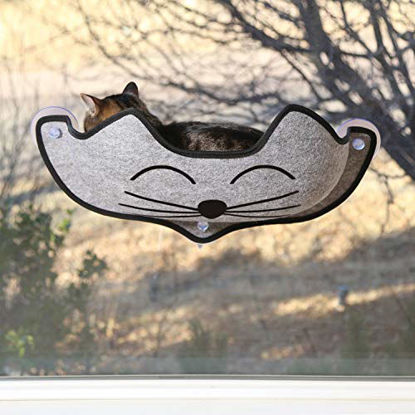 Picture of K&H PET PRODUCTS EZ Mount Window Bed Kitty Sill Gray with Kitty Face 27 X 11 X 6 Inches