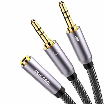 Picture of Headset Splitter Cable, Gold-Plated & Strong Braided Y Splitter Audio Cable Separate Microphone Headphone Port Gaming Headset Splitter PC Earphone Adapter VoIP Phone -DuKabel TopSeries (11inch / 30cm)