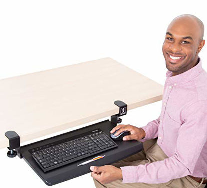 Picture of Stand Steady Clamp On Keyboard Tray | Keyboard Shelf - Small Size - Easy Install - No Need to Drill into Desk! Retractable to Slide Under Desktop | Great for Home or Office!