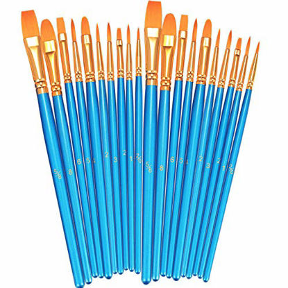 Picture of BOSOBO Paint Brushes Set, 2 Pack 20 Pcs Round Pointed Tip Paintbrushes Nylon Hair Artist Acrylic Paint Brushes for Acrylic Oil Watercolor, Face Nail Art, Miniature Detailing & Rock Painting, Blue