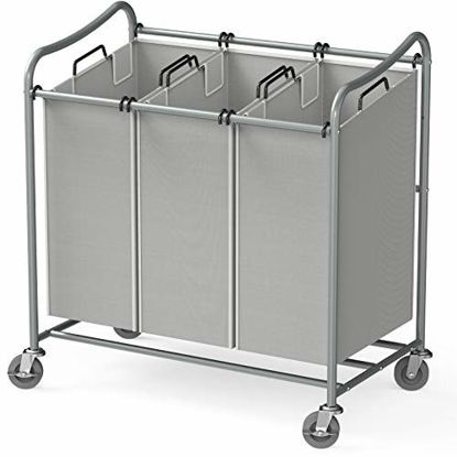 Picture of Simple Houseware Heavy-Duty 3-Bag Laundry Sorter Cart, Silver