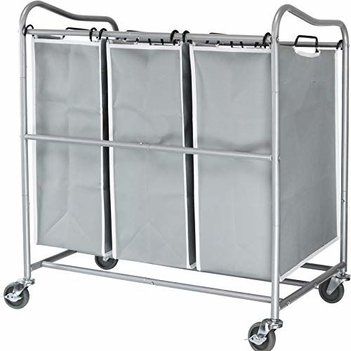GetUSCart Simple Houseware HeavyDuty 3Bag Laundry Sorter Cart, Silver