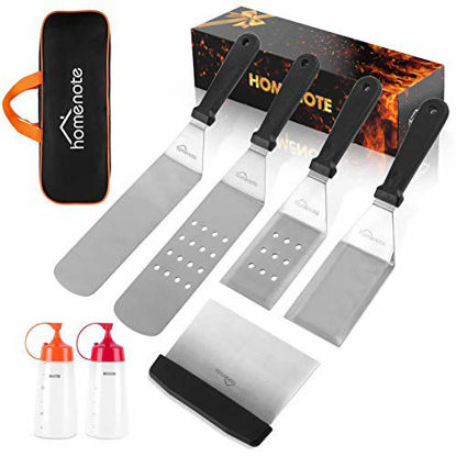 Picture of HOMENOTE Griddle Accessories Kit, 7-Pieces Exclusive Griddle Tools Long/Short Spatulas Set - Commercial Grade Flat Top Grill Cooking Kit - Great for Outdoor BBQ, Teppanyaki and Camping