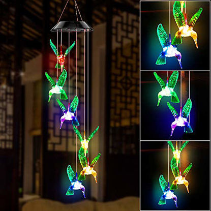 Picture of Solar Hummingbird Wind Chime Outdoor Indoor, Color Changing Led Solar Power Wind Chime Light, Colorful Decorative Mobile Hanging Wind Chime Personalized for Home, Patio, Garden, Yad, Porch, Window