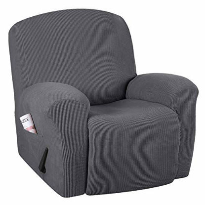 Picture of H.VERSAILTEX Super Stretch Couch Covers Recliner Covers Recliner Chair Covers Form Fitted Standard / Oversized Power Lift Reclining Slipcovers, Feature Soft Thick Jacquard, Grey, 1 Pack