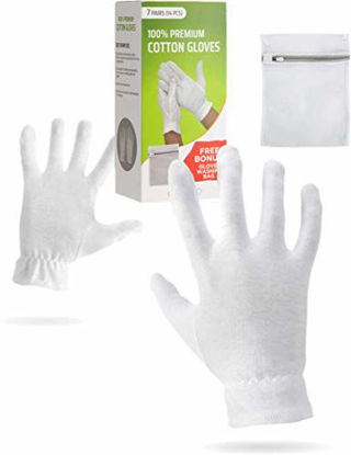 Picture of Moisturizing Gloves OverNight Bedtime Cotton | Cosmetic Inspection Premium Cloth Quality | Eczema Dry Sensitive Irritated Skin Spa Therapy Secure Wristband (7 Pairs)