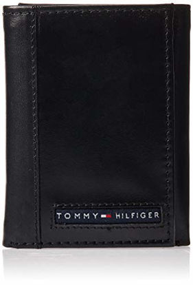 Picture of Tommy Hilfiger Men's Leather Trifold Wallet, Black/Black, One Size