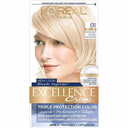 Picture of L'Oreal Paris Excellence Creme Permanent Hair Color, 01 Extra Light Ash Blonde, 100 percent Gray Coverage Hair Dye, Pack of 1