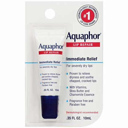 Picture of Aquaphor Lip Repair Ointment - Long-lasting Moisture to Soothe Dry Chapped Lips Tube, 0.35 Fl Oz (Pack of 1)