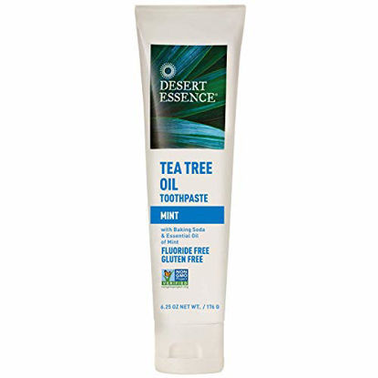 Picture of Desert Essence Tea Tree Oil Toothpaste - Mint - 6.25 Oz - Refreshing Taste - Deep Cleans Teeth & Gums - Helps Fight Plaque - Sea Salt - Pure Essential Oil - Baking Soda - Promotes Healthy Mouth