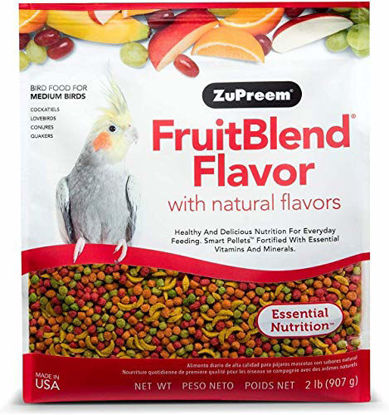 Picture of ZuPreem FruitBlend Flavor Pellets Bird Food for Medium Birds | Powerful Pellets Made in The USA, Naturally Flavored for Cockatiels, Quakers, Lovebirds, Small Conures (2 lb Bag)