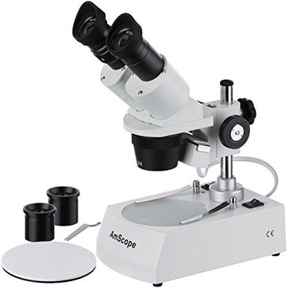 Picture of AmScope SE306R-PZ Forward Binocular Stereo Microscope, WF10x and WF20x Eyepieces, 10X-80X Magnification, 2X and 4X Objectives, Upper and Lower Halogen Light Source, Pillar Stand, 120V