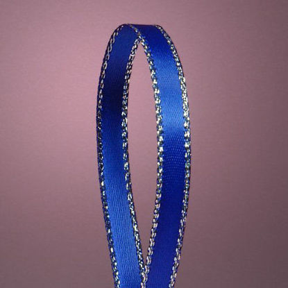 Picture of Royal Blue Satin Ribbon with Silver Border, 1/4" X 50Yd
