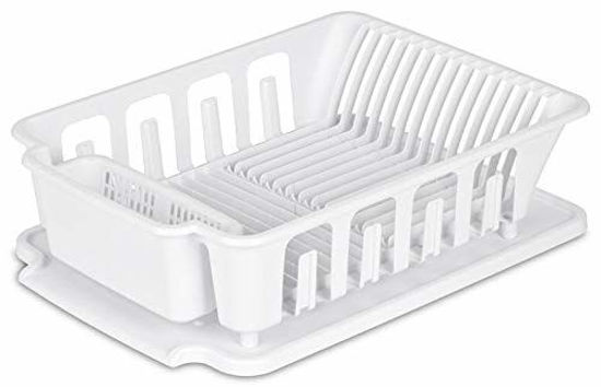 Picture of STERILITE 2-Piece Large Sink Set Dish Rack Drainer, White (18 L x 13 3/4" W x 5 1/2" H), 3/4" L x 3/4" W x