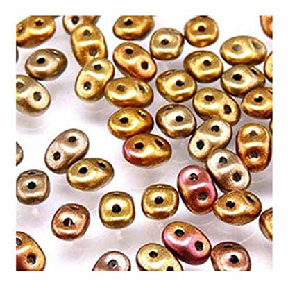 Picture of 20gr Czech Two Hole Seed Beads SuperDuo 2,5x5 mm CRYSTAL SILKY GOLD IRIS MAT