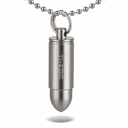 Picture of TI-EDC Mini Pill Fob Titanium Bullet Design Pill Holder for Necklace Keychain Charm Pendant Pill Case Ultra-Lightweight 0.2oz Waterproof