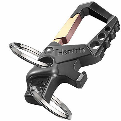 Picture of Hephis Heavy Duty Key Chain Bottle Opener,Carabiner Car Key Chains for Men and Women(Black and Gold)