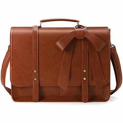 Picture of ECOSUSI Women Briefcase PU Leather Laptop Bag College Satchel Bag Professional Shoulder Laptop Bag Computer Bag with Detachable Bow fits 15.6 inch Laptops