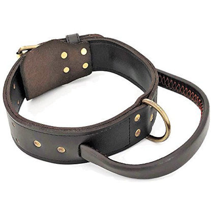 Picture of FDC Genuine Real Leather Dog Collar with Handle 1.7" Width Heavy Duty Medium and Large Pet (XL: Neck 16" - 20")