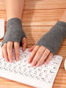 Picture of Blulu Fingerless Warm Gloves with Thumb Hole Cozy Half Fingerless Driving Gloves Knit Mittens for Men, Women (Black, Grey, 2 Pairs)