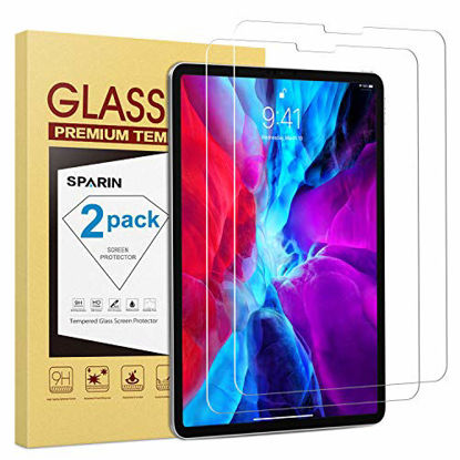 Picture of 2 Pack SPARIN Screen Protector Compatible with iPad Pro 12.9 Inch without Home Button, Tempered Glass Screen Protector Work with Face ID