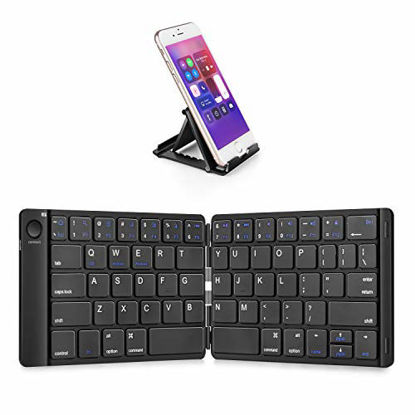 Picture of Samsers Foldable Bluetooth Keyboard - Portable Wireless Keyboard with Stand Holder, Rechargeable Full Size Ultra Slim Folding Keyboard Compatible IOS Android Windows Smartphone Tablet and Laptop-Black