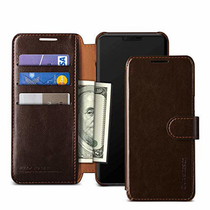 Picture of LG V40 Case, VRS Design [Brown] Drop Protection Cover Classy Slim Premium PU Leather Wallet [Layered Dandy] ID Credit Card Slot Holder Compatible with LG V40 (2018)