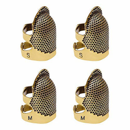 Picture of 4 Pack Sewing Thimble Finger Protector, Adjustable Finger Metal Shield Protector Pin Needles Sewing Quilting Craft Accessories DIY Sewing Tools Needlework(2 Sizes)