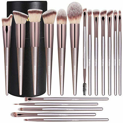 Picture of BS-MALL Makeup Brush Set 18 Pcs Premium Synthetic Foundation Powder Concealers Eye shadows Blush Makeup Brushes Champagne Gold Cosmetic Brushes with Black Case