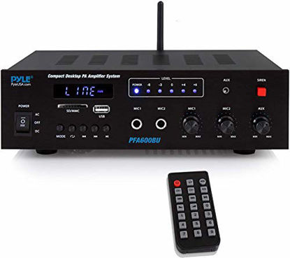 Picture of Wireless Bluetooth Karaoke Amplifier Home Car Bus Tours 300 Watts 2 Channel Digital Home Audio PA Receiver System 2 Microphone Input Control, FM Radio, USB,12 Volt Power Option Pyle PFA600BU
