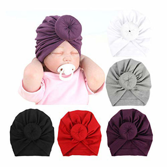 DRESHOW BQUBO 5 Pieces Baby Turban Hats Turban Bun Knot Baby Infant Beanie Baby Girl Soft Cute Toddler Cap 