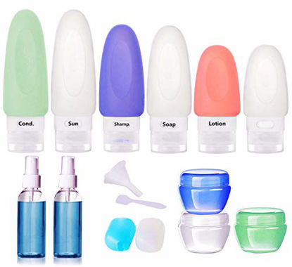 Picture of 16 Pcs Silicone Travel Bottle Set, Silicone Bottle Container Spray Bottles Cream Jars Leak-proof Cosmetic Toiletry Travel Containers with Optional Tag